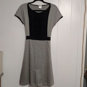 Red Valentino Gray Shift Dress with Lace Bib